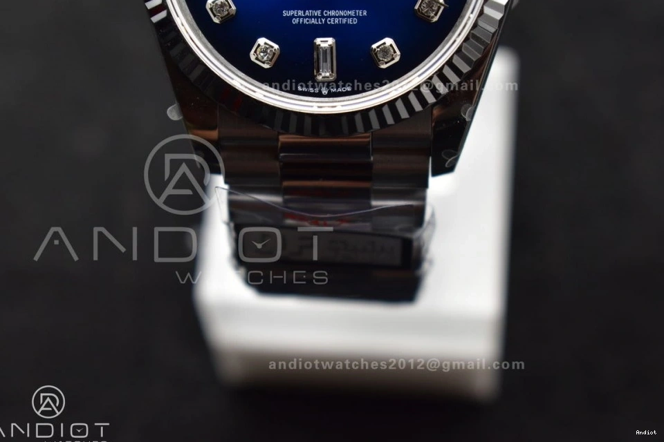 Best QF Diamond 904L Bracelet Comfortable (Gain Blue DayDate Edition Weight) Steel SS Dial vr3255 on 677 36 President V5 0806